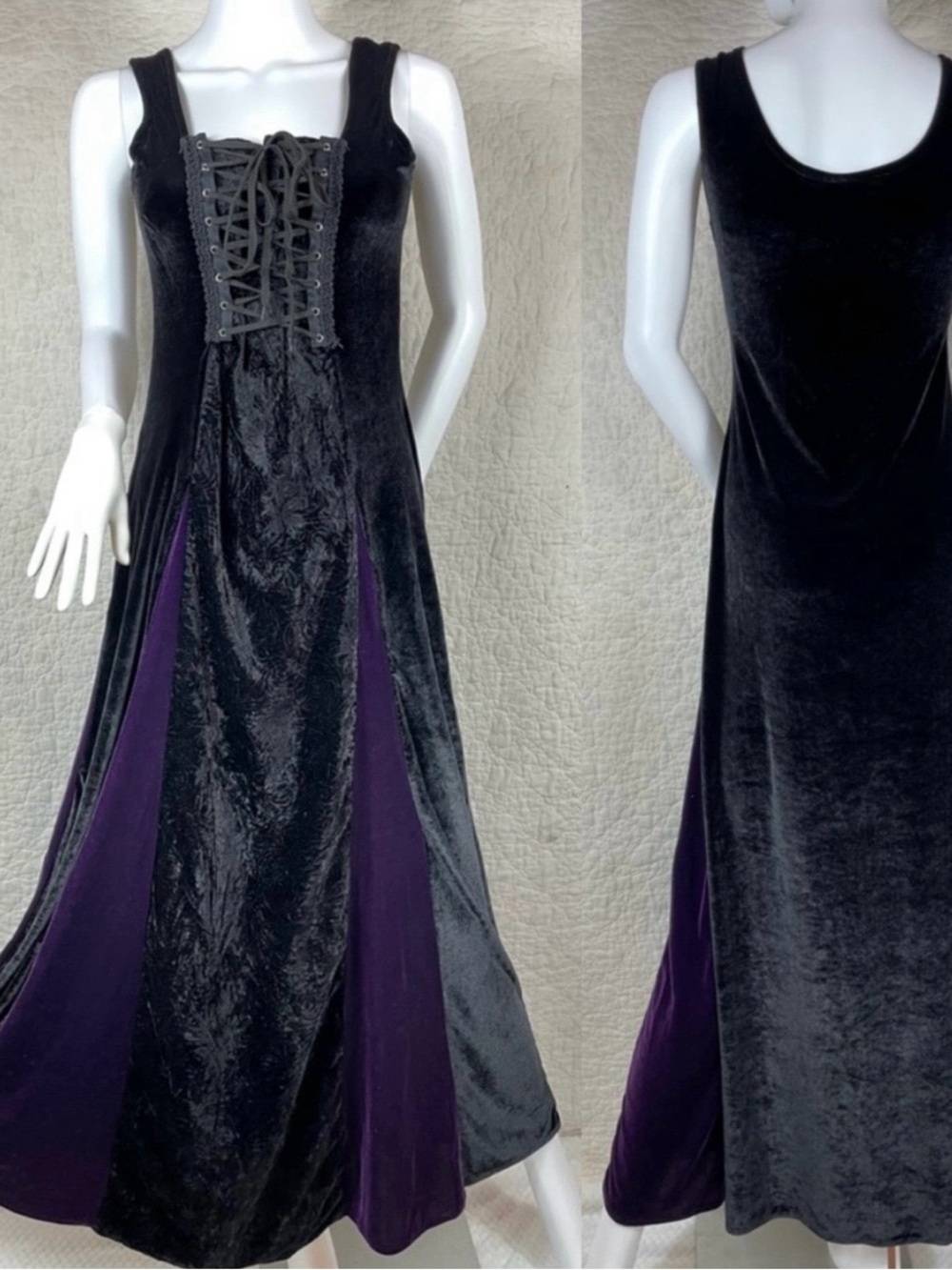 Cykxtees purple and black velvet gothic maxi dress XL